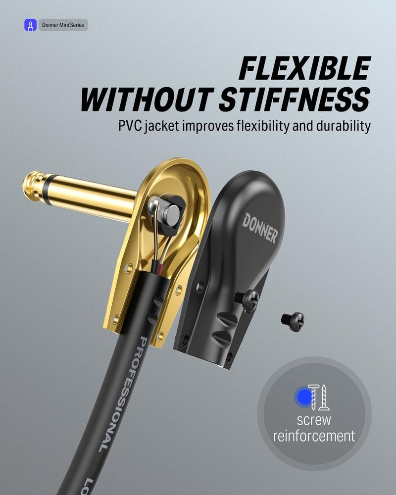 Donner Guitar Patch Cables Right Angle 12 Inch 30cm 1/4 Instrument Cables for Effect Pedals 6 Pack - Image 4